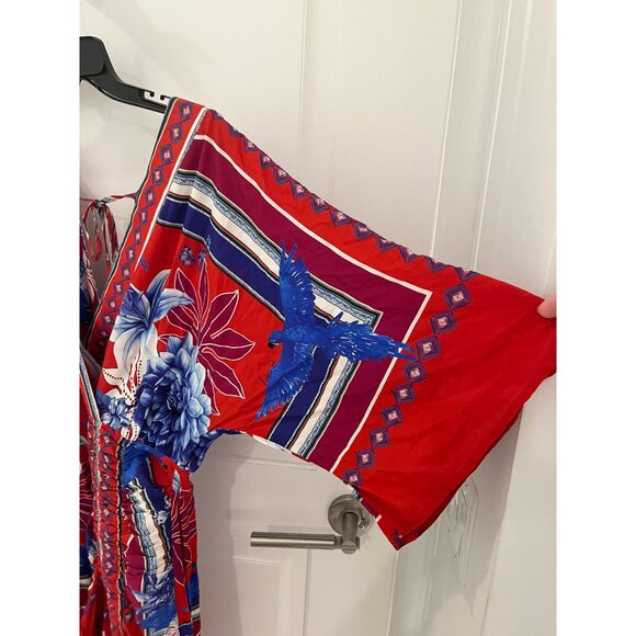 NEW Farm Rio Macaw Printed Midi Kimono Style Scarf Dress Coverup MEDIUM - Picture 6 of 11